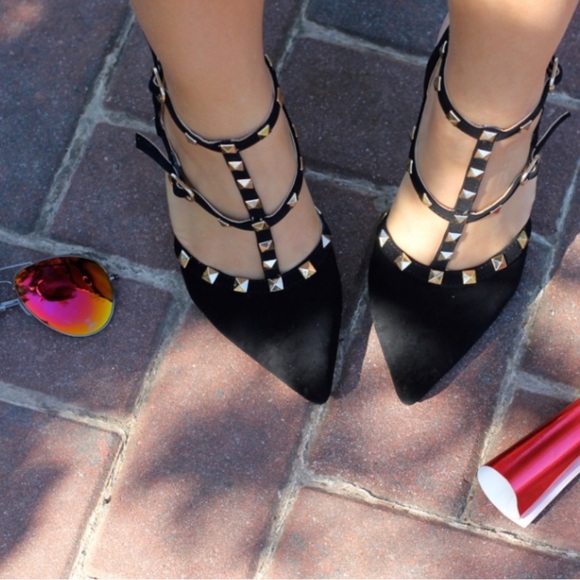 Black Suede Studded Pumps - Picture 8 of 17